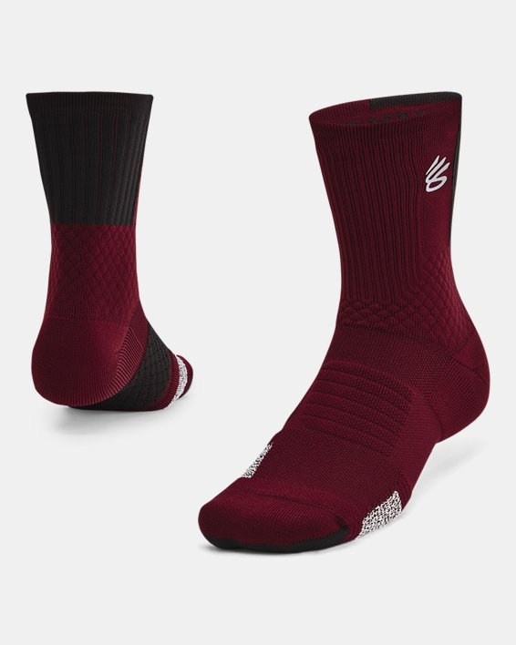 Unisex Curry ArmourDry™ Playmaker Mid-Crew Socks in Red image number 0